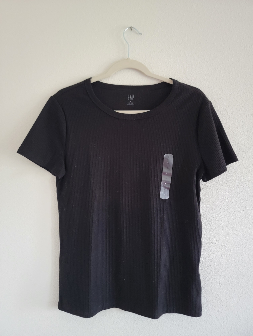NWT Gap Ribbed Crewneck T-Shirt Black Short Sleeve Tee Size Large